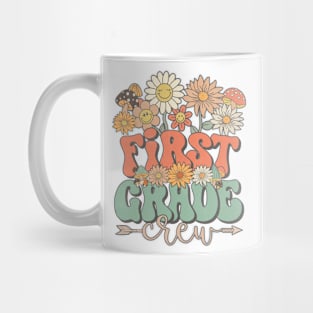 Back To School Retro Groovy Wildflower First Grade Crew Funny Teacher Girls Mug